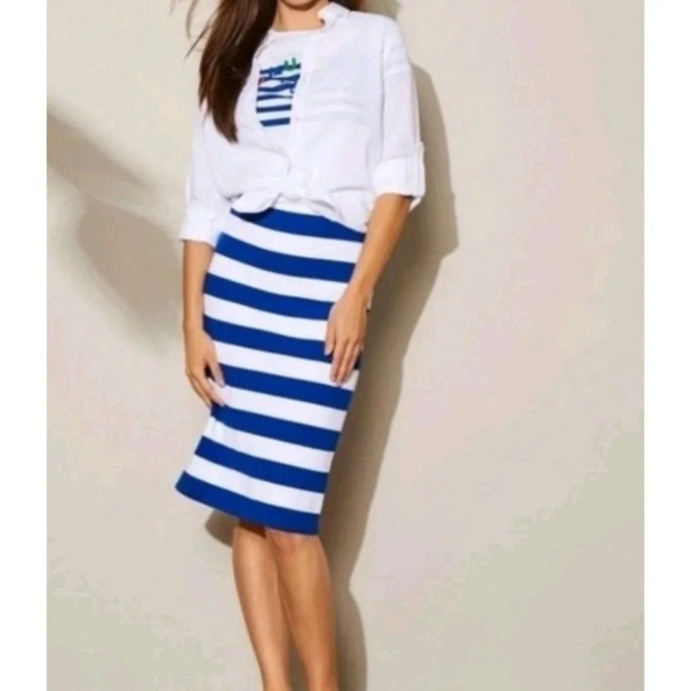 Lauren Ralph Lauren Striped Skirt SP Combed Cotton-Blend Skirt Blue White